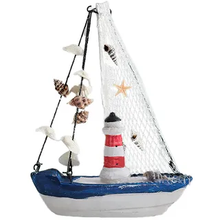 Molyorch Leuchtturm Nautische Deko, Modellschiff Segelyacht, Yacht Schiff Boot Höhe mit Mast ca.19.5 cm, perfekt für Maritime Dekorationen