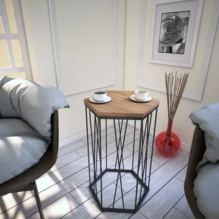 Hanah Home Industrial Side Table with Metal Legs, Dark Oak & Black, 40 x 62 x 35 cm | 100% Melamine Coated Particle Board, 18 mm Thick | Perfect for Hotel & Modern Spaces