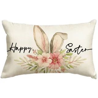 Artoid Mode Hasenohren Blumen Frohe Ostern Kissenbezug, 30x50 cm Frühling Sommer Saisonnal Zierkissenbezug Couch Wohnzimmer Deko