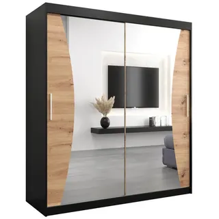 Abiks Möbel Schwebetürenschrank 200/180/62 2-türig , Schwarz, Eiche Artisan , Holz , Nachbildung , 9 Fächer , 180x200x62 cm , Schlafzimmer, Kleiderschränke, Schwebetürenschränke