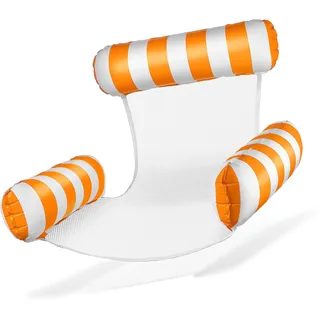 Balinco Luftmatratze Pool, Aufblasbarer Sessel, Wasserstuhl mit Rückenlehne und Armlehnen, Schwimmsitz, Poolsitz, Sonnenstuhl, Wasser Relaxstuhl (Orange/Weiß)