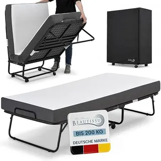 Klappbett Gästebett Klappbar für Erwachsene bis 200 kg Rollbett | 90x200cm 13cm Dicke Matratze Memory Schaum Faltbett 4 feststellbaren Rollen Platzsparend mit Schutzhülle Notbett Traumkraft D