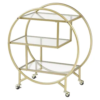 Servierwagen mit Glasplatte transparent/Gold und Rollen - Transparent, Gold