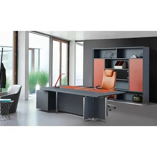 Moderner Eckschreibtisch aus MDF und Glas in dunkler Farbe