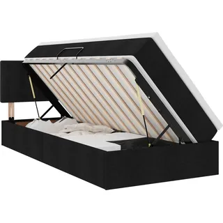 vidaXL LED-Speicherbett mit Matratze Schwarz 90 x 200 cm Stoff - Schwarz