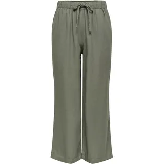 Culotte ONLY "ONLGOA MW LIN BL PULL-UP CULOTTE CC PNT", Damen, Gr. L, N-Gr, smokey olive, Web, Obermaterial: 70% Viskose, 30% Leinen, unifarben, knöchelfrei, Hosen Culotte, mit Leinen