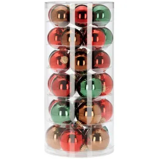 Christbaumkugel-Set , Braun, Grün, Rot, Bordeaux , Glas , 33-teilig , Uni , 6 cm Schubladen , Dekoration, Weihnachtsdekoration, Christbaumschmuck, Christbaumkugeln