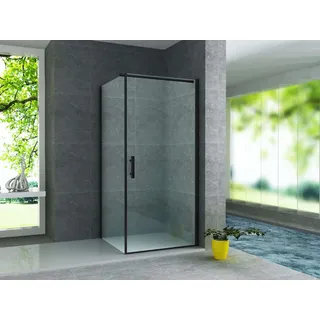 Belvit Duschkabine Drehtür 6 mm Sicherheitsglas Matt Schwarz mit Seitenwand 80x80x190 cm - Schwarz