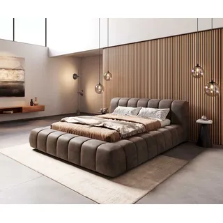 Polsterbettgestell Cutio 140x200 cm Mikrofaser Taupe Vintage