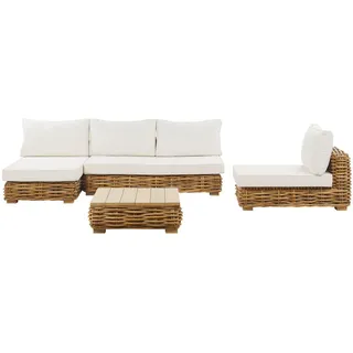 Beliani Lounge-Set 4-Sitzer Rattan natürlich linksseitig modular Varallo , Weiß, Naturfarben, Beige , Naturmaterialen , Gartenmöbel, Gartengarnituren, Gartenmöbel-Sets