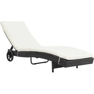 vidaXL Sonnenliegen 2 Stk. mit Rollen und Auflagen Poly Rattan Schwarz - Schwarz, Weiß