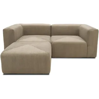 DOMO. collection Ecksofa Malia, L-Form 3 Module, Braun | Cord-Modulsofa in L-Form 3 Module mit 2 Ecksesseln und 1 Polsterhocker, flexibel kombinierbar, 216x193x69 cm (BxTxH)