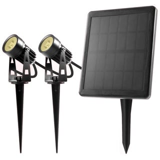 BOLD LED-Spots-Strahler Solarleuchten für Außen/Garten - 2er Pack (warmweiß | Wechselbarer Li-Ion Akku | Erdspieße aus Metall | Wasserdicht IP65 | 2x 70 Lumen | bis zu 12 Std. Laufzeit) 19202