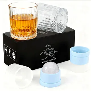 GTOBES 330ML Whiskygläser-Set mit Geschenkbox (2er Set) – Whiskygläser für Scotch, Cocktails, Rum, Cognac, Wodka & Liköre. Besonderes Männergeschenk (Streifen-Design)