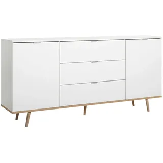 Mid.you Sideboard , Weiß, Sonoma Eiche , Holz , Eiche , massiv , 2 Fächer , 3 Schublade(n) Schubladen , 180x87x40 cm , Kleinmöbel, Kommoden, Sideboards