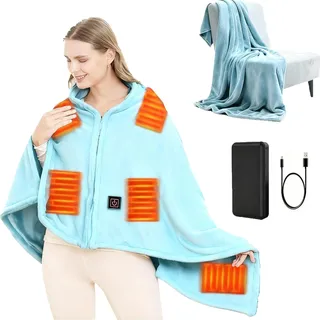 USB Heizdecke mit 10000mAh Akku, 150 x 80 cm Kabellos Heated Blanket, 3 Temperatursstufen, Flanell Einzelperson Electric Blanket Shawl, Wärmedecke für Büro Mittagspause, Outdoor-Reisen