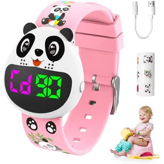 CEWROM Vibrationsalarm Erinnerung Uhr, Vibrationswecker Armband, Silent Vibrating Alarm Reminder Watch mit Timer und 16 Musik Alarmen, Cartoon-Panda wasserdichte Uhren für Jungen Mädchen (Rosa)