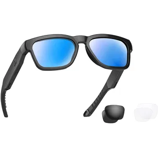 Waterproof Bluetooth Sunglasses, Outdoor Sported Over Ear Heaset with Built-in Microphone,Polarized UV400 Protection Safety Lenses Compatible for All Editions of Smart Phone (Black Frame Blue Lens)