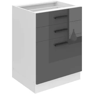 Belini Unterschrank Küche, Küchenunterschrank 60 cm Breite. SDSZ Küchenunterschrank ohne Arbeitsplatte. Küchenschrank mit Schubladen, Silber Hochglanz - Silber