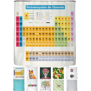 arteneur® - Duschvorhang Periodensystem Deutsch - Anti-Schimmel Duschvorhänge 180x200 - Recycelt mit Öko-Tex Standard 100 - Beschwerter Saum, Blickdicht, Wasserdicht, Waschbar, 12 Ringe & E-Book