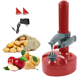 Kartoffelschäler Elektrisch, Apfelschäler Maschine Automatische Drehbare Gemüse Cutter Gemüse Früchte Schälmaschine mit 2 Extra Klingen,Kitchen Peeling Tool für Runde Apple Kartoffeln(Rot)...