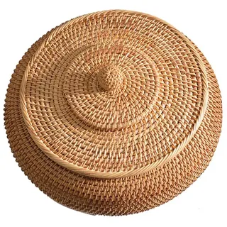 Rattan Aufbewahrungskorb mit Deckel, Rund Brotkorb geflochten für Küche & Regal, Handgewebter Weidenkorb Dekokorb für Obst, Brot, Eier, Vielseitiger Rattan-Korb Natur, Organize 'n Style