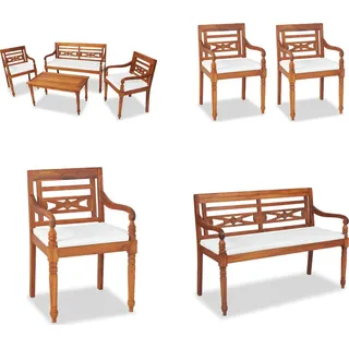 vidaXL 4 tlg. Garten Lounge Set mit Auflagen Massivholz Teak - Möbel-Set - Möbel-Sets - Gartenstuhl - Gartenstühle - Braun