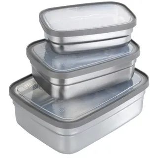 Lunchbox MAXIMEX "Edelstahl", silber (silberfarben), B:13,5cm H:4cm, Lebensmittelaufbewahrungsbehälter, Lunchbox, Brotdosen in 3 Größen, luftdichte Deckel, spülmaschinengeeignet
