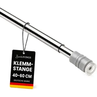 Bestlivings Klemmstange Gardinenstange ohne Bohren, Chrom glänzend 40-60 cm | 1er-Set, Ø10 mm Metall-Spannstange mit Gummipuffer, stufenlos ausziehbar, bis 1 kg belastbar, für Scheiben- & Bistrogardinen