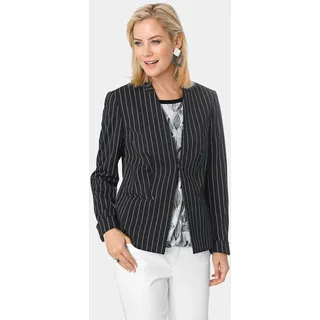Jackenblazer GOLDNER "Kurzgröße Moderner Cardigan im Nadelstreifen-Dessin", Damen, Gr. 23, grün (schwarz), Obermaterial: 55% Polyester PES. 35% Viskose CV. 10% Elasthan EL., normal, Sonstiges, Blazer Jackenblazer, Ohne