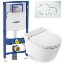 Mizubath - Intelligentes Hänge-WC-Set Rada Display LED weiß - Wasserreinigung und Lufttrocknung | Geberit Duofix Unterputzrahmen 12 cm Tiefe | Sigma 01 Doppelspülplatte weiß