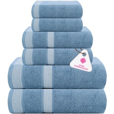 Casa Copenhagen Solitaire 6-teiliges Handtuch-Set – Staubblau, 600 g/m2. 2 Badetücher, 2 Handtücher, 2 Waschlappen aus weicher ägyptischer Baumwolle für Badezimmer, Küche und Dusche