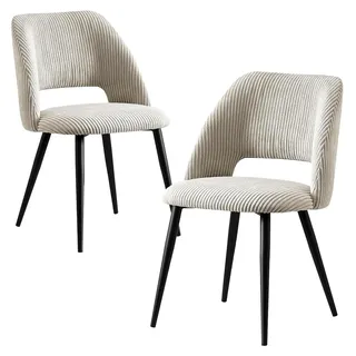 Esszimmerstuhl Vicky 2er Set – Polsterstuhl aus hochwertigem Kordsamt in Hellgrau, ergonomisch und stabil, schwarze Metallbeine, modernes Industrial Design für Esszimmer, Küche und Büro - Hellgrau, Schwarz