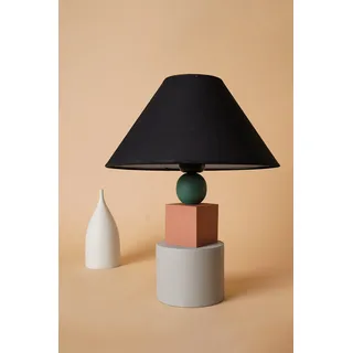 Opviq, YL586,Tischlampe, Hellgrau, HOLZKÖRPER, 30 x 30 x 40 cm - Hellgrau, Rot