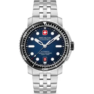 Swiss Military HANOWA MAITRE PLONGEUR Automatik Herrenuhr Automatikuhr silber / blau onesize Herren 44,5 SMWGL0002001-SET, SMWGL0002002-SET