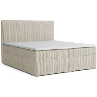 Deine Möbel 24 Boxbett Loft IV 180/200 Cord Creme mit Taschen-Federkernmatratzen 7 Zonen H4 , Textil , H4 , 180x200 cm , Schlafzimmer, Betten, Boxspringbetten