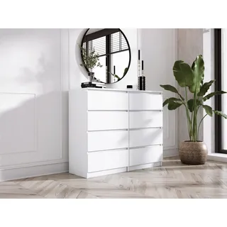 3xEliving Kommode Sideboard DEMII 8 120cm - mit 8 Schubladen in Weiß / Verschiedene Farben und Großen - Weiß