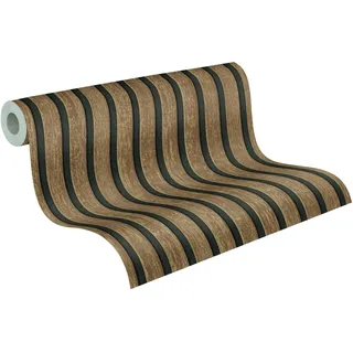 A.S. Création Vliestapete mit Holzpaneelen in Braun, Schwarz – Skandinavische Tapete in Holzoptik 10,05 m x 0,53 m – 790412