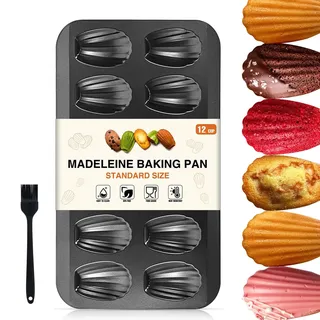 OAMCEG Madeleines Backform, 12 Mulden 1 Stück Madeleine Form, Antihaftbeschichtet Karbonstahl mit Backpinsel für Ofen Backen Schokolade Brownies Kekse