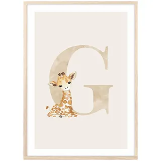 MeinBaby123® Buchstaben Poster DIN A4 Kinderzimmer Mädchen und Junge | Babyzimmer Deko | Bilder Kinderzimmer | Geschenkideen zur Geburt | Anfangsbuchstabe G (süße Giraffe)