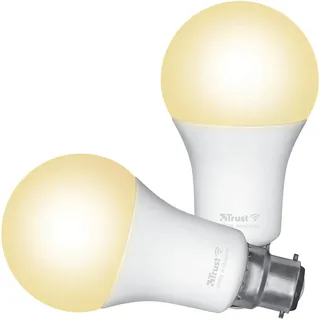Trust WiFi B22 Smart Lampe, Dimmbar LED Birne, Leuchtmittel für Alexa und Google Home, Kein Hub Erforderlich, 2.4GHz Glühbirne RGB, WI-Fi Lampe, Weiß - 2er-Pack