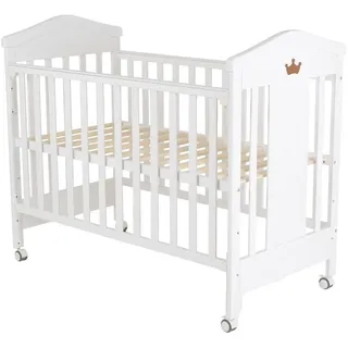 Cangaroo Babybett Wing 120 x 60 cm Gitterbett Buchenholz Räder 3 Höhenpositionen - Weiß