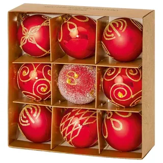 Weihnachtskugeln 60MM Verschiedene Glitzer Rot Packung 9