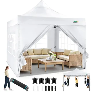 COBIZI Faltpavillon Pavillon 3x3 Wasserdicht Stabil Winterfest 2.0, Outdoor Faltbar Gartenpavillon UV Schutz 50+ 3 Höhenverstellbar, Partyzelt mit 4 Seitenteilen und 4 Sandsack, Weiß