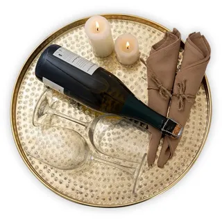 Serviertablett Deko Tablett ø 40 cm rund gold Metall Kerzentablett Dekotablett