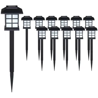 DEUBA® Solarlampe für Außen 12er Set LED Wetterfest IP44 Dämmerungssensor Erdspieß Solar Laterne Schwarz Garten Leuchte Außenleuchte Balkon Deko - Schwarz