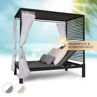 Blumfeldt Doppelliege Outdoor für 2 Personen mit Dach, Doppel-Sonnenliege, Doppel Garten Liege Bett für Erwachsene & Kinder, Gartenbett mit Verstellbarer Rückenlehne, Outdoor-Sonnenbett mit Dach - Schwarz
