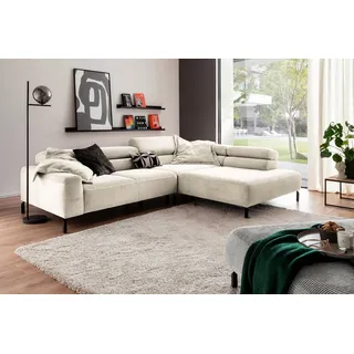 KAWOLA Ecksofa Cord cremeweiß mit motorischem Sitzvorzug Recamiere rechts, L-Form, 276x219 cm, Wohnzimmer, Sofas & Couches, Wohnlandschaften, Ecksofas