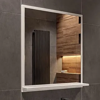 Badspiegel mit Ablage Weiß - H:70 x B: 60 cm - Bathroom Mirror - Moderner Badezimmer Spiegel Rechteckig - Wandspiegel mit Regal - Weiß