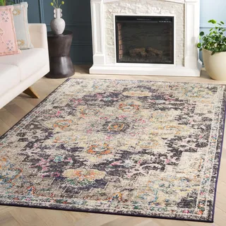 SAFAVIEH Boho Teppich für Wohnzimmer, Esszimmer, Schlafzimmer - Madison Collection, Kurzer Flor, Schwarz und Gold, 122 X 183 cm